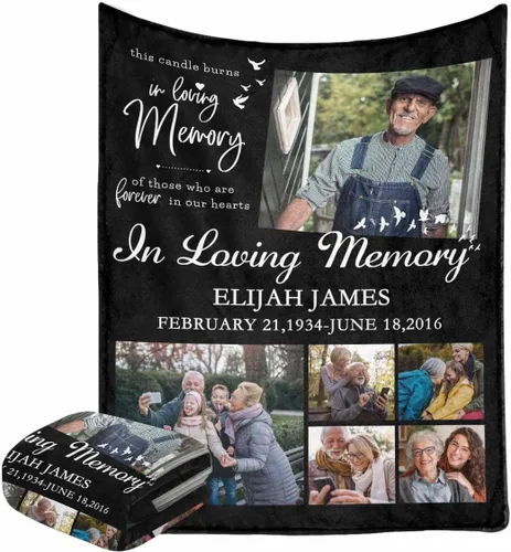 Vista 7 de Caisuedawn Manta conmemorativa con nombre personalizado con fotos, manta personalizada de ángel de condolencia por pérdida de madre, papá y abuela