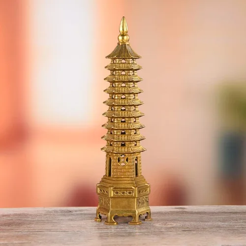 Vista 4 de BRASSTAR Estatua de Feng Shui de latón Wenchang Pagoda Capa 9 Torre 9.4 "Longitud Escultura Oficina Hogar Escritorio Decoración Artefactos Atraer