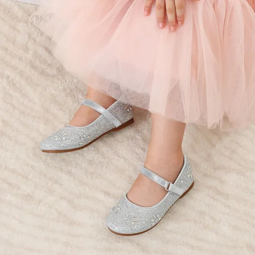 Vista 2 de DREAM PAIRS Zapatos de vestir tipo bailarina Mary Jane con estrás para niña para fiesta, cumpleaños, actuación, boda