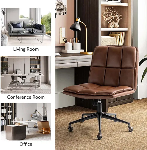 Vista 7 de HULALA HOME Modern Faux Leather Home Office Chair with Metal Base & Tilt Lock, Armless Criss Cross Legged Desk Chair with Wheels & Padded Cushion
