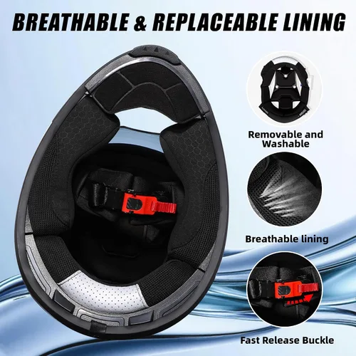 Vista 6 de TRIANGLE Cascos de motocicleta con visera completa para adultos, hombres y mujeres, con visera dual y protector solar interno, aprobado por DOT