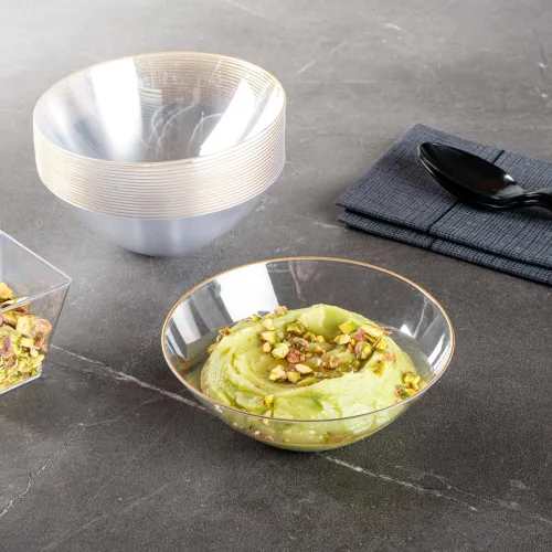 Vista 12 de Restaurantware Moderna - Cuencos de plástico de 6 onzas, 20 cuencos de ensalada desechables duraderos – Cuencos de plástico transparente resistentes