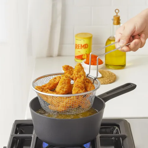 Vista 3 de HIC - Cesta para freír de cocina, acero inoxidable 18/8, herramienta de cocina para freír Acero inoxidable 18/8, cesta de malla fina, ganchos