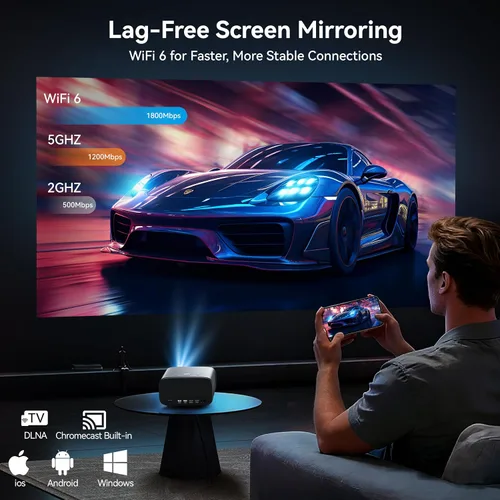 Vista 5 de 【Compatible con 1200 ANSI/4K/licencia de Netflix】Proyector inteligente con WiFi y Bluetooth, cine en casa con enfoque automático AI y Keystone