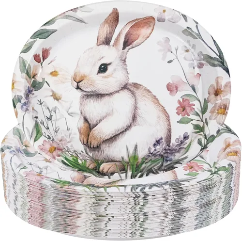 Vista 19 de WDF Paquete de 50 platos florales ovalados de papel, platos llanos desechables grandes de 10 x 12 pulgadas, platos desechables florales