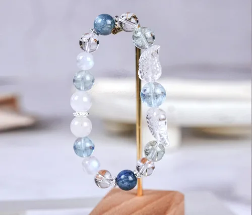 Vista 87 de Precious Gemstone Natural Crystal Healing Bracelet, Rutilated Quartz, Moonstone, Quartz Handmade Original Design Bracelet