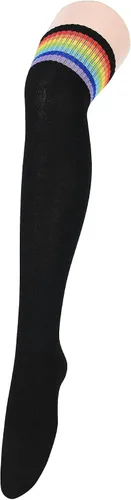 Vista 4 de Calcetines altos hasta el muslo para mujer, calcetines a rayas por encima de la rodilla, calcetines deportivos suaves y cálidos