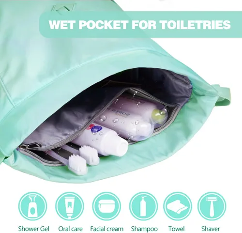 Vista 2 de Mochila con cordón y bolsillo húmedo, mochila de gimnasio resistente al agua, bolsa de cuerda para playa, natación, para mujeres y hombres