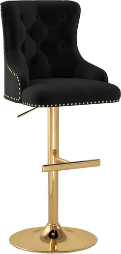 Vista 10 de Juego de 2 taburetes de bar de terciopelo, altura ajustable, base de metal dorado, beige Diseño de cabeza de clavo, función giratoria, ideal