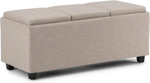 Vista 14 de SIMPLIHOME Avalon - Otomana de almacenamiento, otomana rectangular tapizada de cuero vegano de 42 pulgadas de ancho en color negro carbón, mesa