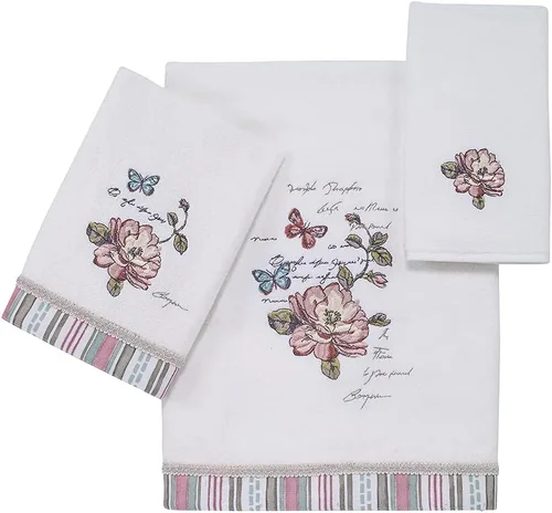 Vista 2 de Avanti Linens Butterfly Garden Collection, toalla de mano bordada, color blanco