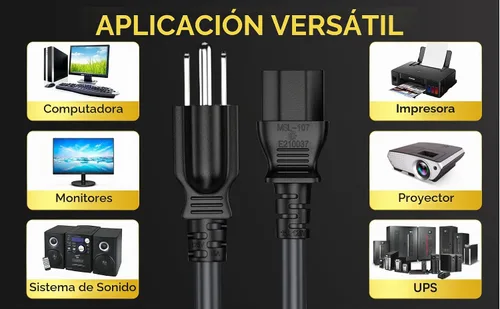 Vista 9 de Cable Leader Cable de alimentación de computadora NEMA 5-15P a IEC C13, cable de alimentación de CA resistente de 3 clavijas para PC, monitor, Negro