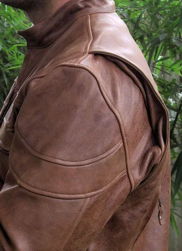 Vista 8 de Chaqueta de moto retro marrón Buffalo Hide Cafe Racer para hombre