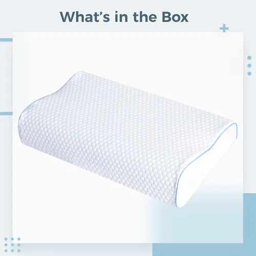 Vista 4 de Memory Foam Neck Pillow with Blue Grid Cover, Orthopedic Pillow for Neck Support, Ergonomic Cervical Cooling Pillow, 19.7 x 11.8 x 3.9/2.8 in / 50 x