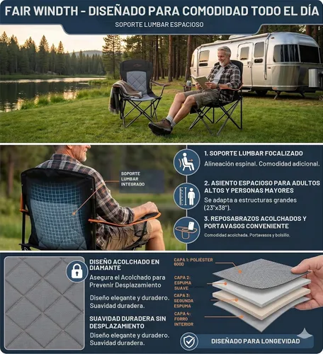 Vista 5 de FAIR WIND - Juego de 2 sillas acolchadas de gran tamaño con soporte lumbar