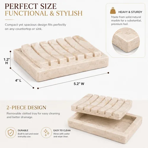 Vista 7 de Creative Home Jabonera de mano de mármol de champán natural, bandeja de jabón para baño, encimera de baño, fregadero de cocina, organizador Piedra