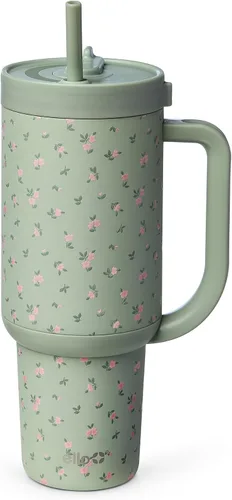 Vista 27 de Ello Oasis Vaso de 24 oz con asa y popote retráctil Taza reutilizable de acero inoxidable aislada 100% a prueba de fugas, regalos