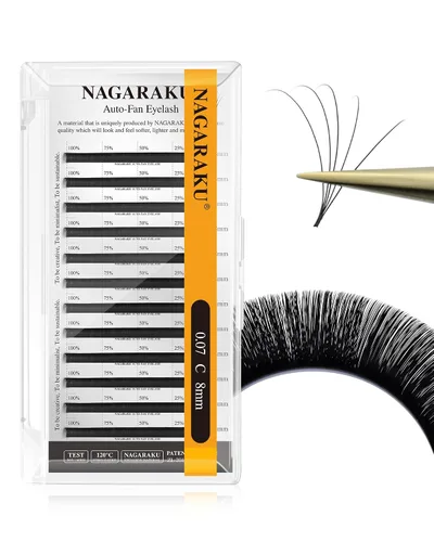 Vista 46 de NAGARAKU Easy Fan - Extensiones de pestañas prefabricadas en abanico de 3 capas, pestañas autoflorecientes de mega volumen, pestañas automáticas