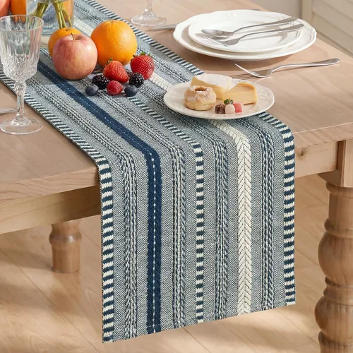 Vista 15 de Artoid Mode Camino de mesa tejido estilo granja verde ejército, decoración rústica de temporada festiva para la cocina y el comedor, para decoración