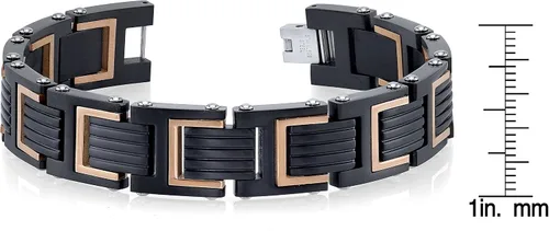 Vista 3 de Spartan Pulsera para hombre en acero inoxidable disponible con circonita cúbica y fibra de carbono dos tonos chapado en oro rosa plomizo o negro