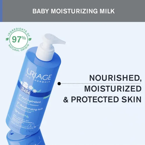 Vista 3 de Uriage Baby Daily Loción hidratante con Edelweiss orgánico + manteca de karité, nutre, hidrata y calma la piel, no grasa, con aroma delicado, 97%