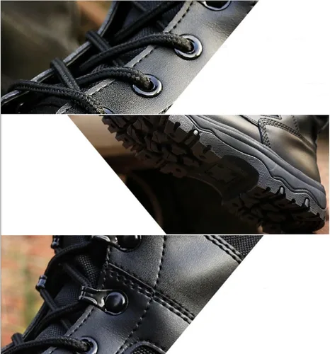 Vista 6 de Botas militares para hombre, botas tácticas, ligeras y duraderas, botas de trabajo al aire libre, combate, selva, antideslizantes, botas