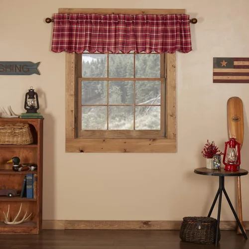 Vista 9 de VHC Brands Cortina festoneada Braxton a cuadros rojos rústicos para sala de estar y dormitorio