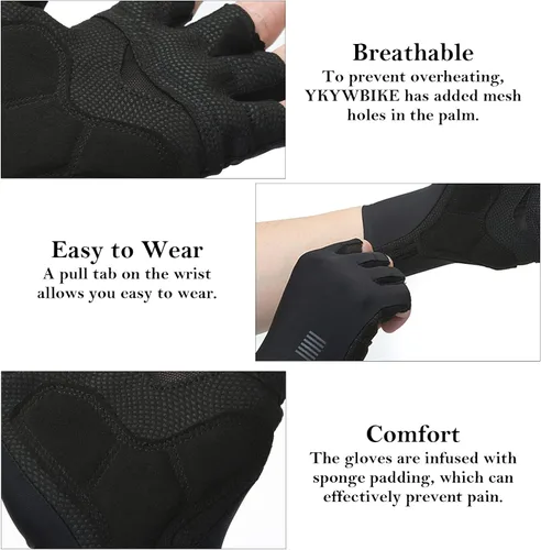 Vista 5 de YKYWBIKE Guantes de ciclismo transpirables, guantes deportivos acolchados de medio dedo, guantes de ciclismo antideslizantes, guantes de bicicleta