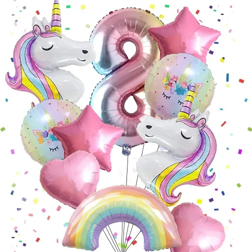 Vista 9 de Globos de Unicornio Decoraciones de Fiesta de Cumpleaños de Unicornio para Niñas Juego de Globos de Papel de Aluminio Macarón y Globos de Arcoíris