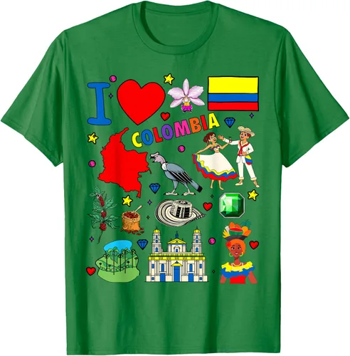 Vista 4 de Camiseta con diseño de bandera y mapa de I Love Colombia dibujada a mano