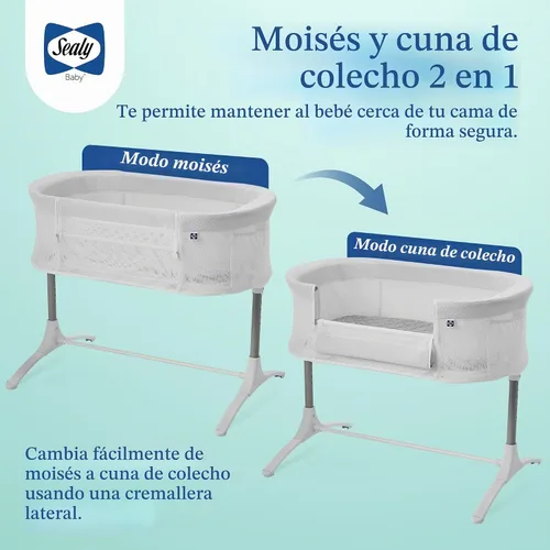 Vista 3 de Sealy Baby Airy Dreams - Moisés 2 en 1 de malla transpirable, altura ajustable con 9 ajustes, portátil con sábana acolchada suave y acogedora