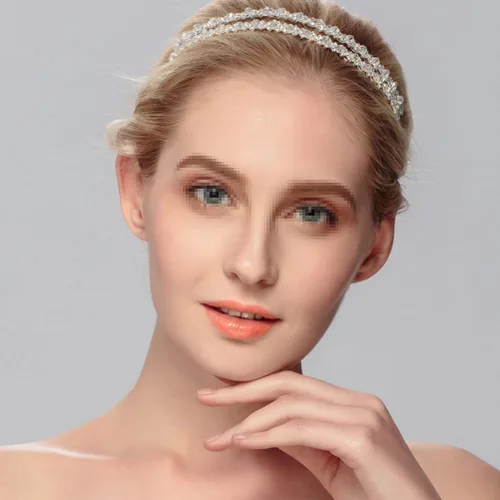 Vista 2 de Diadema de doble capa de plata con diamantes de imitación para el cabello, cierre de pelo, accesorios para el cabello nupcial
