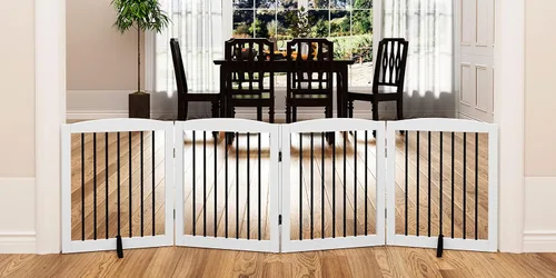 Vista 30 de PUPETPO Puerta independiente para mascotas para perros, puerta plegable de madera para perros para casa, escaleras, entradas, valla de seguridad
