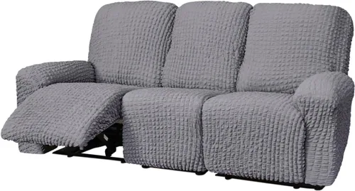 Vista 52 de vctops 4 fundas para sillas reclinables con textura de sirsaca a cuadros, suaves y elásticas, protector de muebles antideslizante con parte inferior