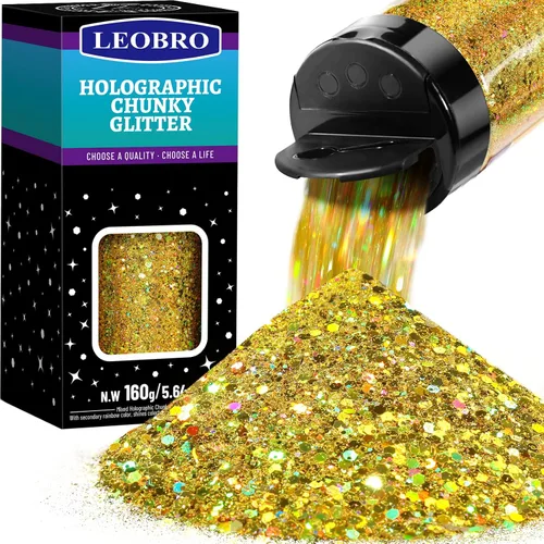 Vista 9 de Leobro - Purpurina blanca, 160g/5.64oz de purpurina holográfica gruesa para manualidades, resina, uñas, cuerpo, vasos, decoraciones de fiesta