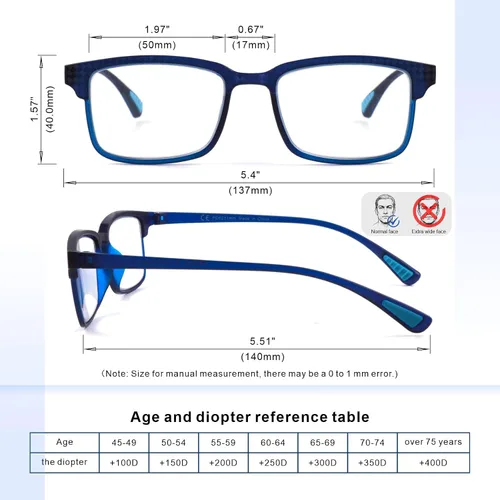 Vista 6 de CARA Premium 2 Pack Gafas de Lectura Progresivas Multifocales, Marco TR90 Ligero Anti-luz Azul para Computadora, Estándar para Rango de Distancia