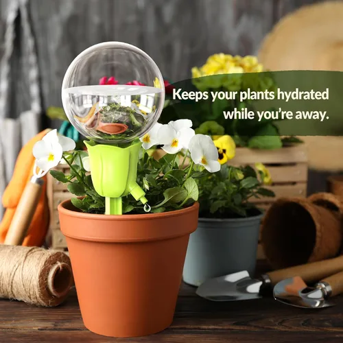 Vista 5 de NiHome 2 piezas de globos de riego automático para plantas de interior y exterior, bombillas de riego por goteo automático ajustables con estacas
