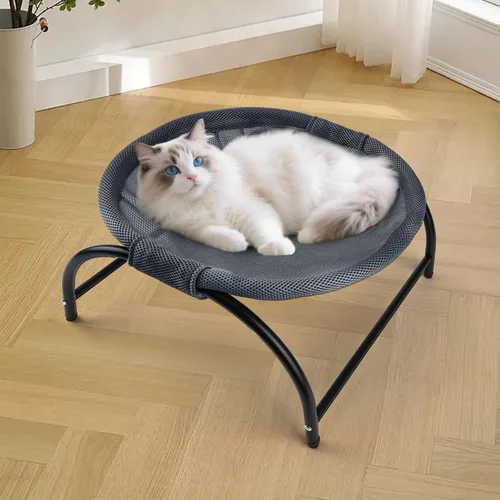 Vista 7 de LIFLIX - Cama elevada en forma de hamaca para gatos, cuna para gatos con malla lavable, cama para mascotas para gatitos, azul oscuro