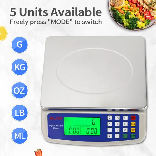 Vista 3 de Gran báscula digital de cocina 30KG báscula comercial de alimentos 66LB para hornear pan carne acero inoxidable báscula de cálculo de precios GRIS