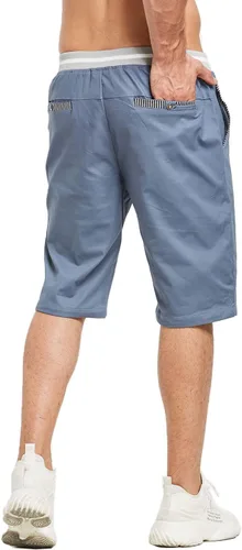 Vista 26 de JustSun Pantalones cortos para hombre, estilo casual, de algodón, con cintura elástica y bolsillos Negro