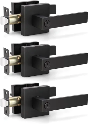 Vista 31 de KNOBWELL - Paquete de 1 manija para puerta delantera con llave y cerradura, manijas de palanca negras para puerta exterior, juego de cerradura