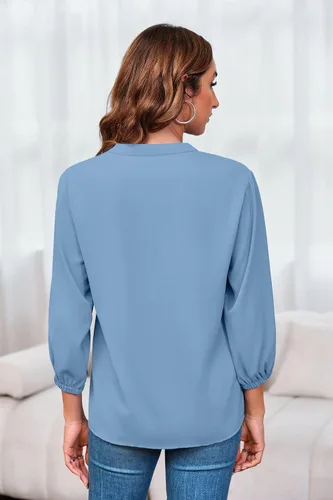 Vista 4 de Cnkwei Blusa con cuello en V para mujer, diseño de cremallera, holgada, informal, para mujer
