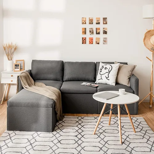 Vista 3 de POWERSTONE Sofá seccional convertible moderno en forma de L con tumbona reversible de 3 asientos, cómodo sofá de tela de lino para sala de estar