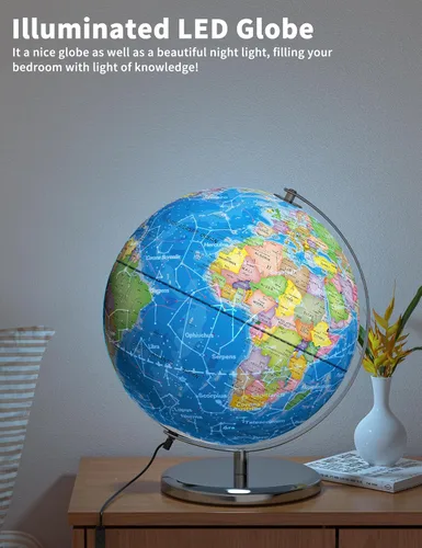 Vista 3 de SOUNDANCE Globo del mundo de 13 pulgadas con base estable de metal pesado, globo educativo para el aprendizaje de los niños, lámpara de globos