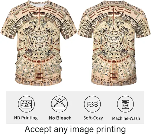 Vista 3 de Camiseta azteca para hombre con diseño de tótems mayas con estampado mexicano