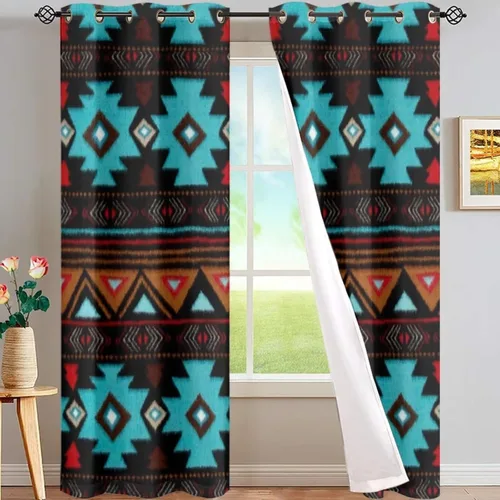 Vista 24 de ZFRXIGN Cortinas opacas para ventana de caballo azteca occidental, 63 pulgadas de largo, para cuarto de bebé, sala de estar, dormitorio, 2 paneles
