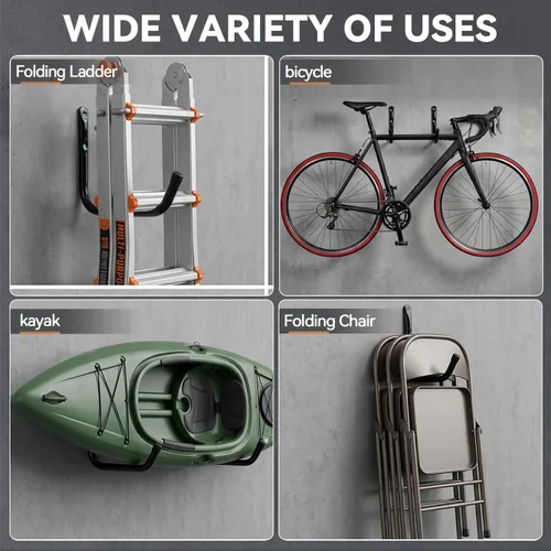 Vista 5 de Kayak Storage Rack Wall Mount, Kayak Hooks, Heavy Duty Garage Storage Hooks Suitable for Hanging Ladders, Bikes, Kayak