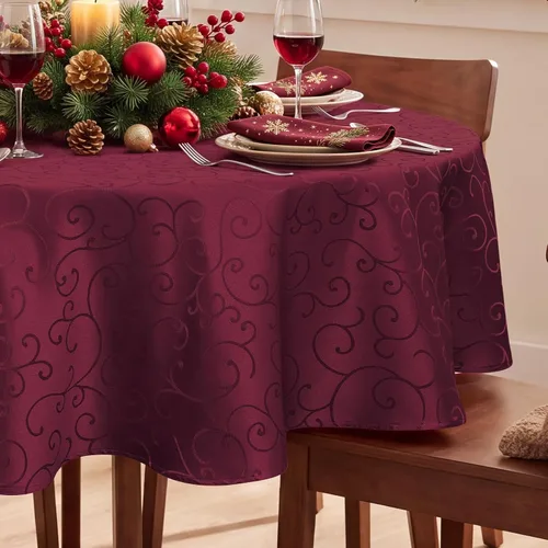 Vista 19 de Romanstile Mantel Rectangular de Jacquard, Impermeable Elegante con Patrón Floral Rizado de Damasco, Cubierta de Mesa Decorativa de Poliéster Beige