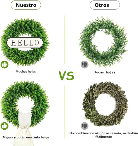 Vista 4 de DDHS Coronas de boj de 20 pulgadas para puerta delantera, corona de primavera artificial. Coronas para puerta delantera, granja, boda, verde, todo