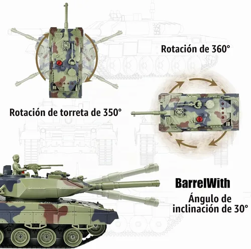 Vista 7 de KAIM 1/24 RC Tank,Remote Control Tank for Boys with Smoke, Lights & Sounds,2.4GHz Ger Leopard II Army Model,Military Toys Gift for Kids Ages 6+